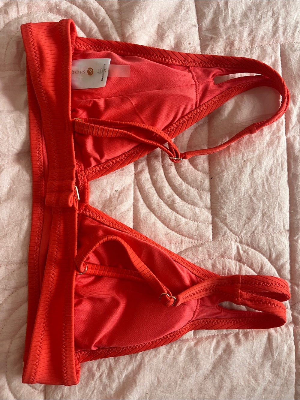 Red Ribbed Triangle Bikini Top - Picture 2 of 3